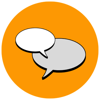 orange cirlcle icon with text bubbles inside