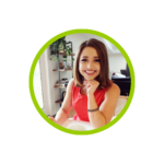 Hailey Rowe headshot, smiling in red shirt with hand under chin - fornatted in green circle for AB Blog